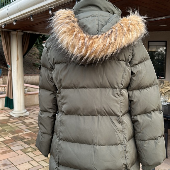 Ellen Tracy olive puffer coat faux fur detachable hood - Picture 8 of 17